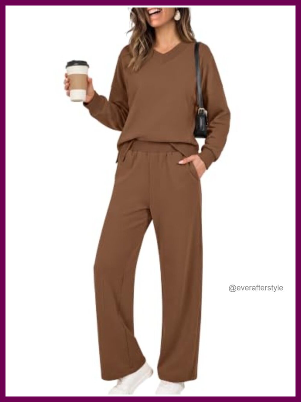 Two Piece Lounge Set V-Neck Pullover Wide Leg Pants Sweatsuit